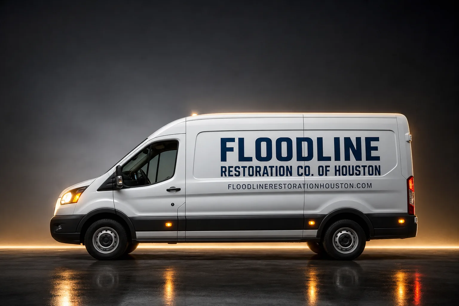 Floodline Restoration Co. of Houston damage restoration service vehicle and crew in Houston, TX